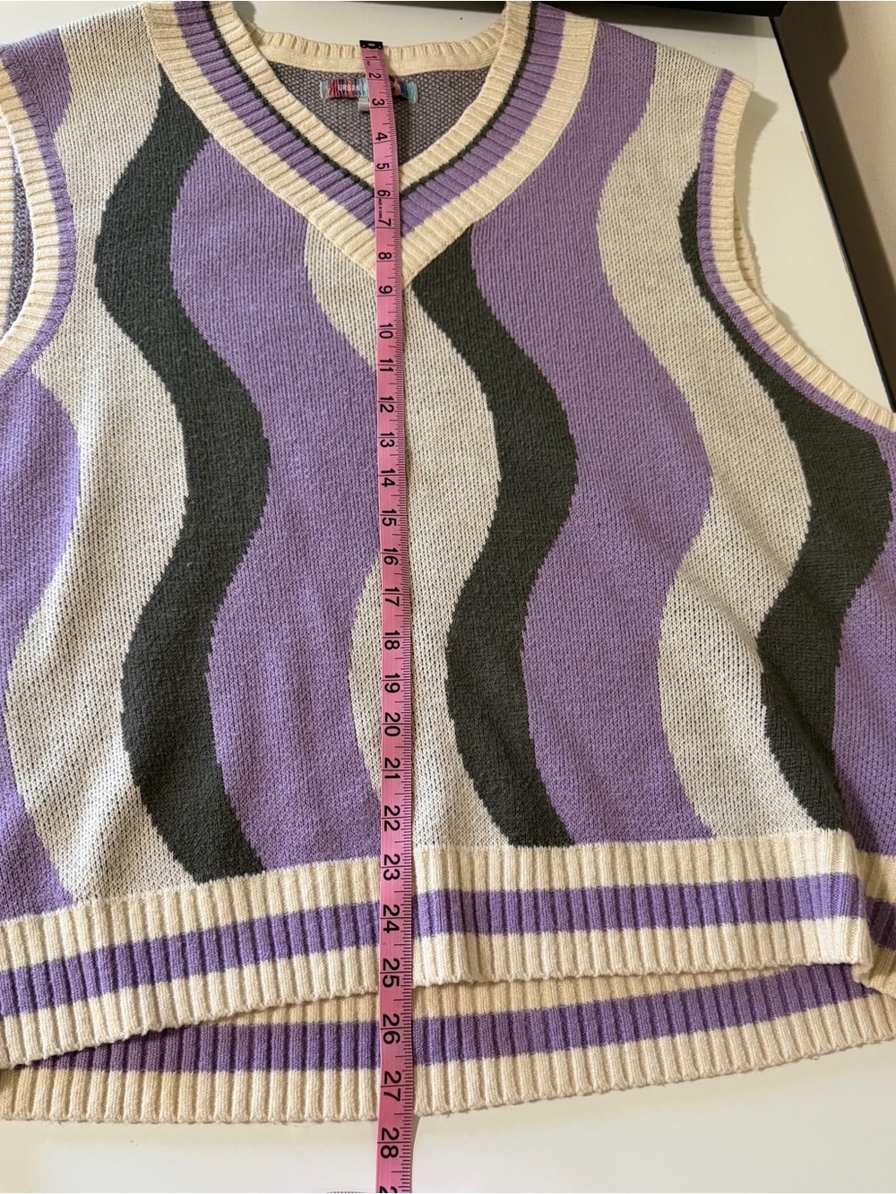 Urban Outfitters Purple, Cream & Gray Wave Knit V-Neck Sweater Vest - Picture 6 of 6
